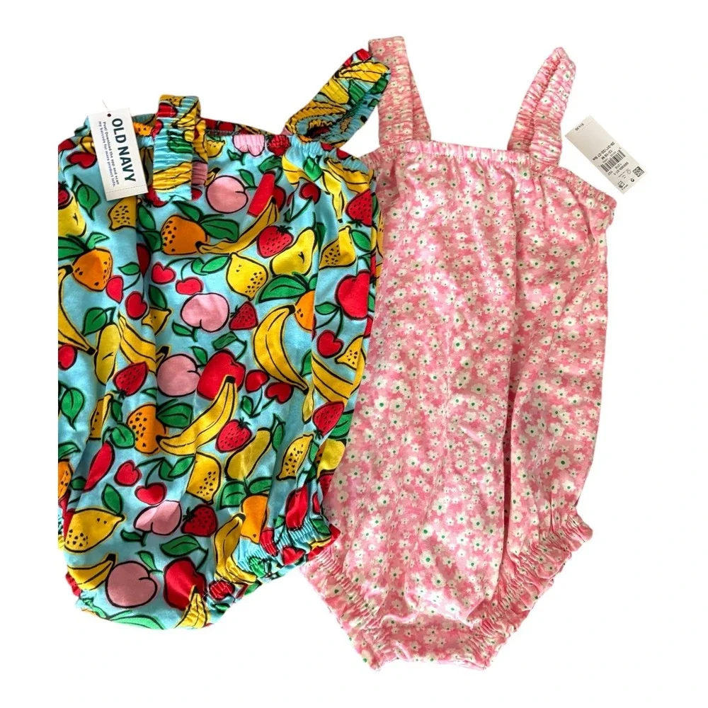 Old Navy Baby Girls 12-18M Bubble Romper Bundle 5 Pack Fruit Floral Ice  NWT